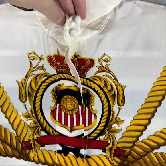 Vtg Francesca of Damon Silk Blouse Women's 4 White Black Stripe Coin Rope (0952) - Picture 3 of 11